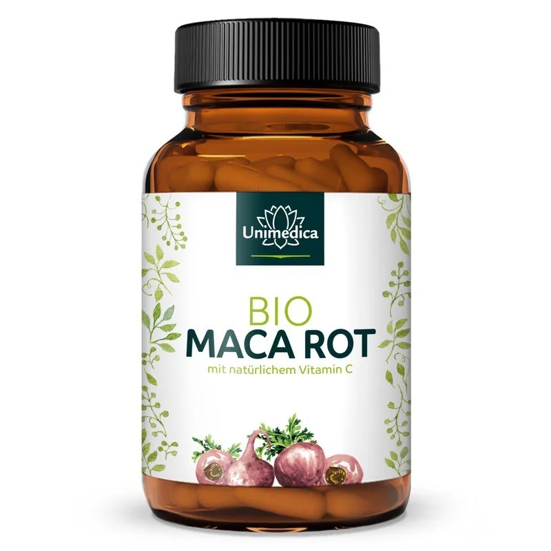 Bio Maca Rot - 3.000 mg pro Tagesdosis (4 Kapseln) - plus Vitamin C aus Bio Acerola - 180 Kapseln