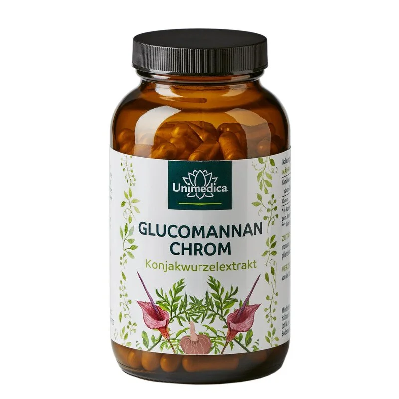 Glucomannan + Chrom - Abnehmkapseln mit 4200 mg Glucomannan aus der Konjakwurzel + 100 µg Chrom pro Tagesdosis (8 Kapseln) - 240 Kapseln