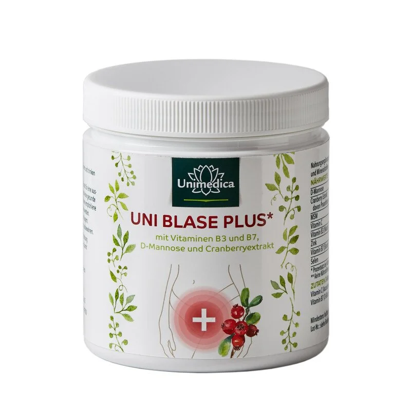UniBlase Plus - Komplex mit D-Mannose, Cranberry, Vitamin C, B3 und B7 - 300 g Pulver