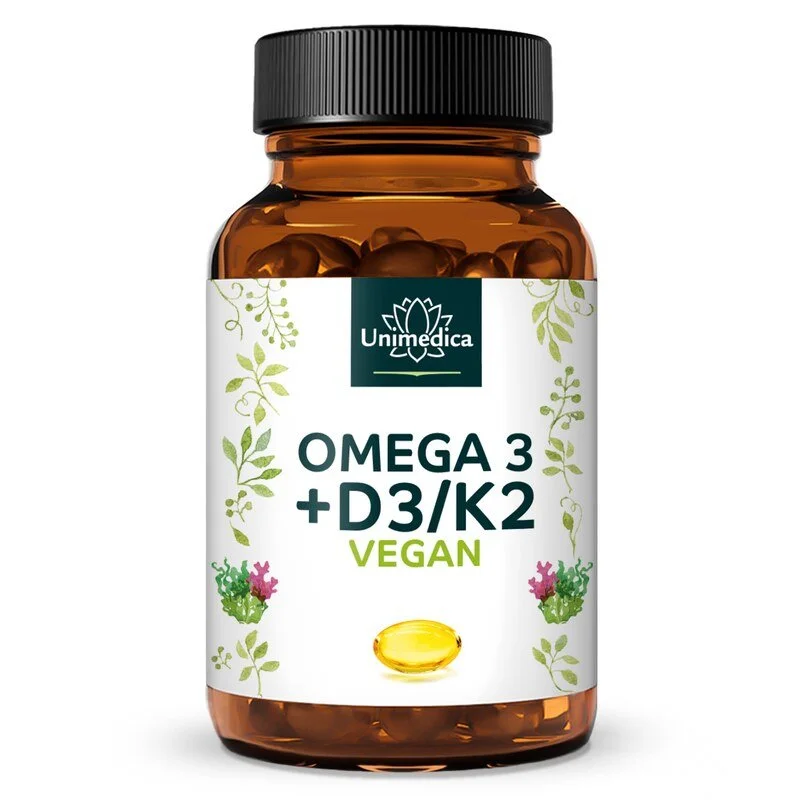 Vegan Omega 3 + Vitamin D3 + K2 - Algenöl - 60 Softgelkapseln
