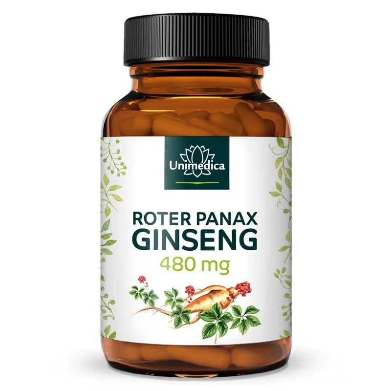 Roter Panax Ginseng Extrakt - koreanischer Ginseng C.A. Meyer - 480 mg pro Tagesdosis (2 Kapseln) - 20 % Ginsenoside - 100 Kapseln