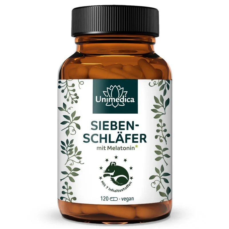Siebenschläfer - Komplex mit Melatonin*, Vitaminen, L-Tryptophan, Bio Ashwagandha und Bio Brahmi - 120 Kapseln