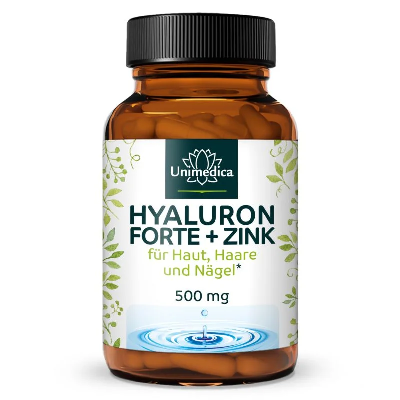 Hyaluron forte - mit Zink für Haut, Haare und Nägel* - 500 mg Hyaluron pro Tagesdosis (1 Kapsel) - hochdosiert - 90 Kapseln